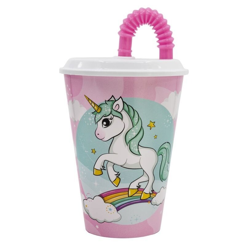 vaso con caña diseño Unicornio, 430ml, producto de plastico libre de BPA