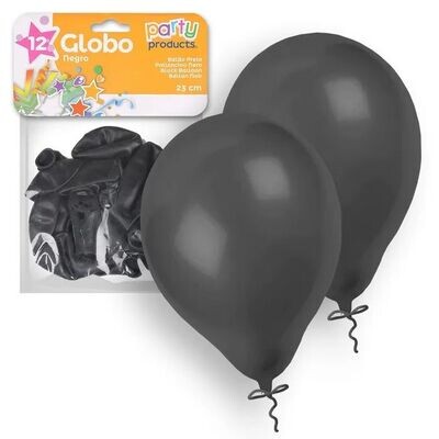Pack 12 globos color Negro de 23 CM, ideales para decorar fiestas, producto de latex
