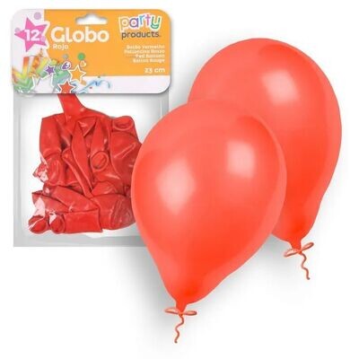 Pack 12 globos color Rojo de 23 CM, ideales para decorar fiestas, producto de latex