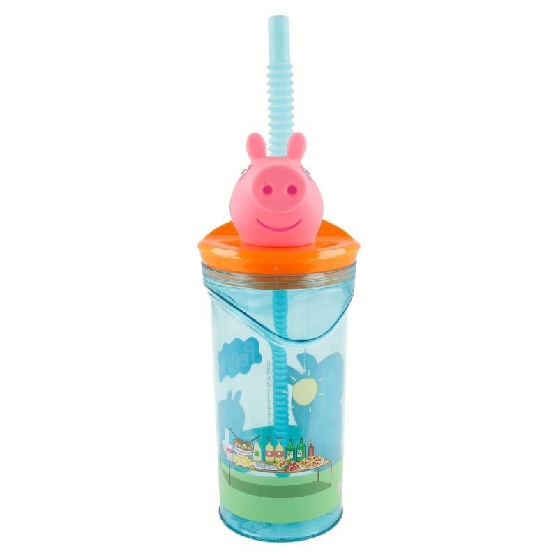 vaso con caña Figura 3D diseño Peppa Pig, producto de plástico libre de BPA, licencia oficial