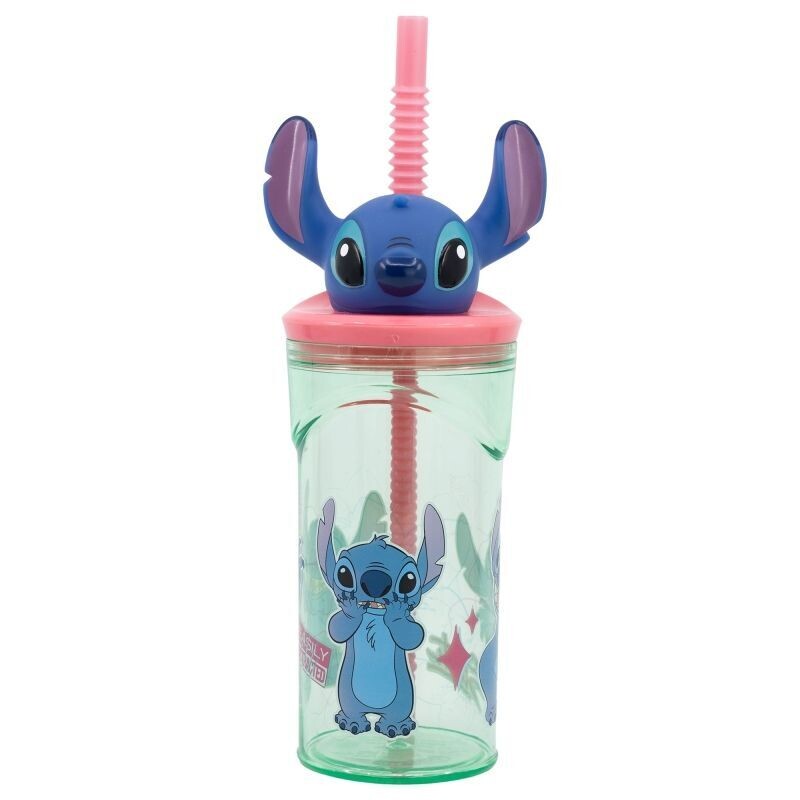 vaso con caña Figura 3D diseño Stitch, producto de plástico libre de BPA, licencia oficial