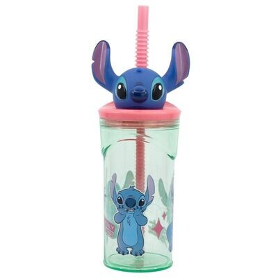 vaso con caña Figura 3D diseño Stitch, producto de plástico libre de BPA, licencia oficial