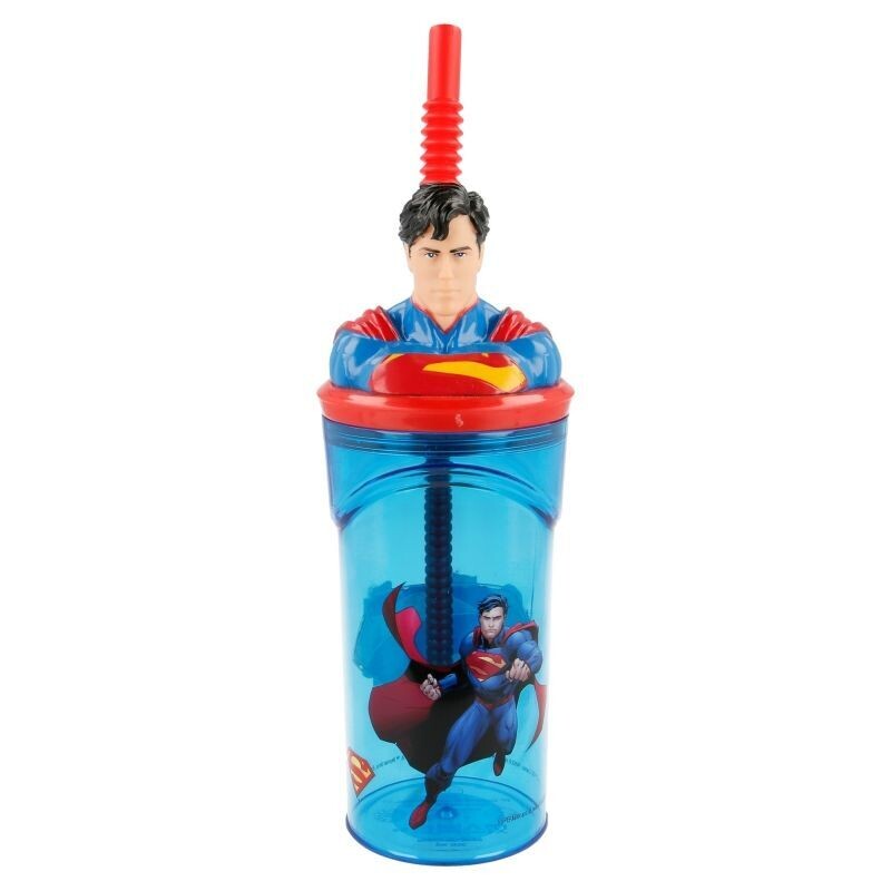 vaso con caña Figura 3D diseño Superman, producto de plástico libre de BPA