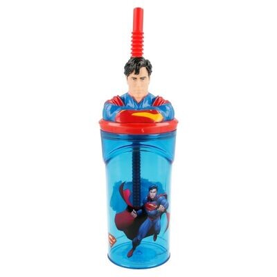 vaso con caña Figura 3D diseño Superman, producto de plástico libre de BPA