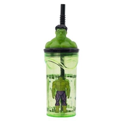 vaso con caña Figura 3D diseño Marvel, Hulk, producto de plástico libre de BPA, licencia oficial