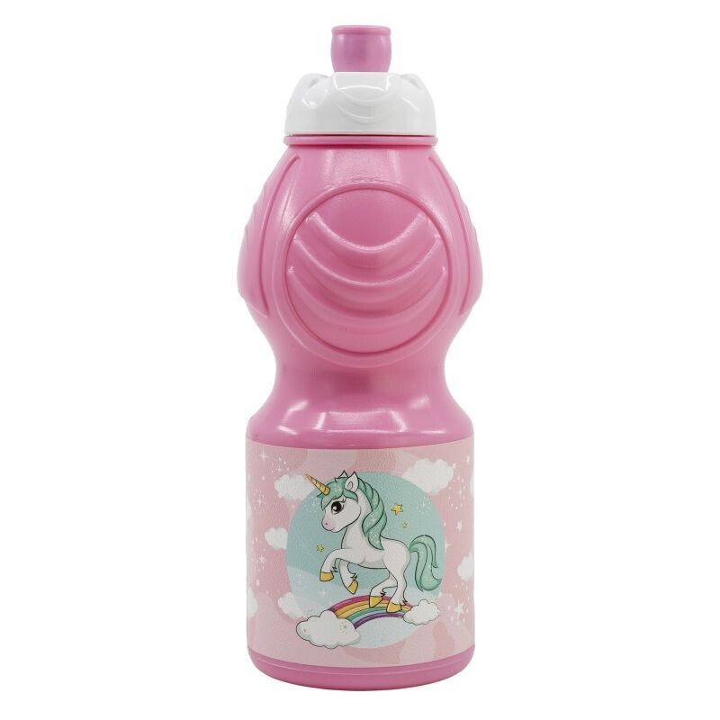 Botella de plástico reutilizable con diseño Unicornio, libre BPA, 400ml