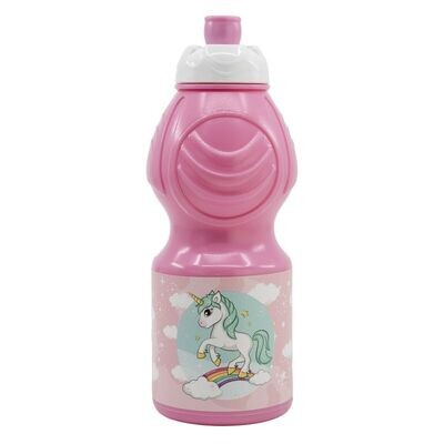 Botella de plástico reutilizable con diseño Unicornio, libre BPA, 400ml