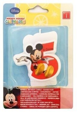 Vela cumpleaños número 5, licencia oficial disney Mickey Mouse, ideal para tarta de cumpleaños