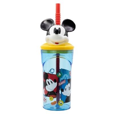 Vaso infantil reutilizable con pajita y tapa con figurita 3D y capacidad de 360 ml de Mickey Mouse
