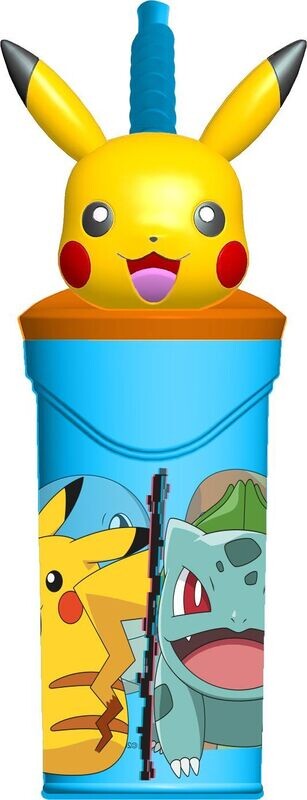 Vaso Infantil Reutilizable con Pajita y Tapa con figurita 3D y Capacidad de 360 ml de Pokemon