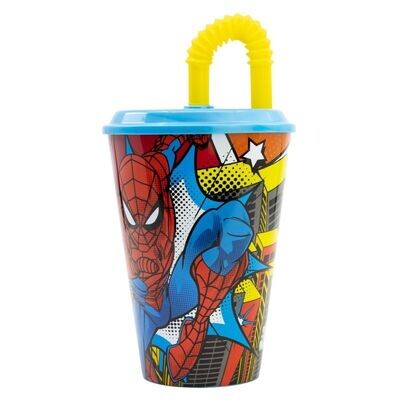 vaso con caña Spiderman urban, 430ml, producto de plástico libre de BPA