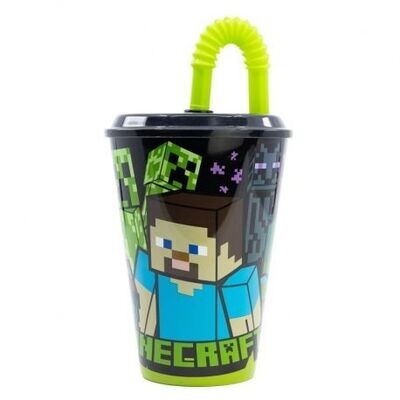Vaso infantil reutilizable con tapa y pajita de 430 ml de la licencia oficial Minecraft, vaso caña