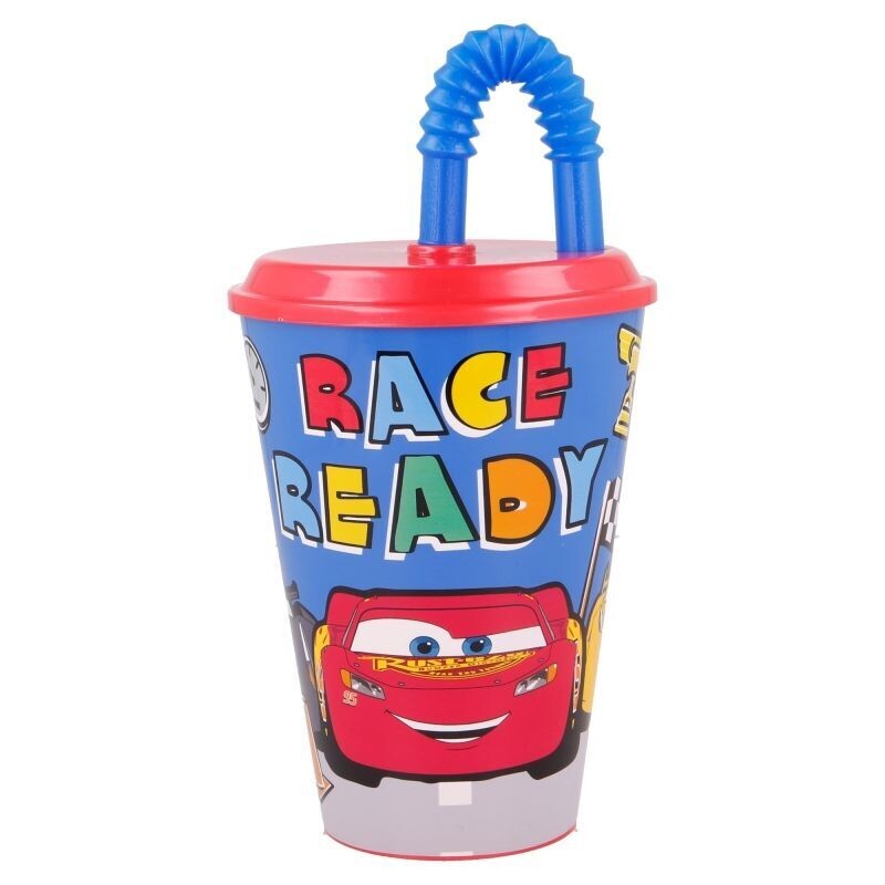 Vaso infantil reutilizable con tapa y pajita de 430 ml de la licencia oficial Disney Cars, vaso caña