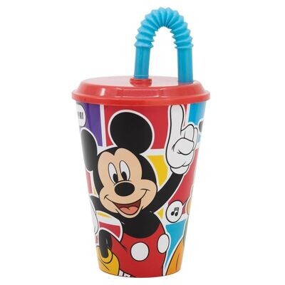 Vaso con tapa y pajita de la licencia de Disney, Mickey mouse, vaso caña, producto de plastico libre de BPA