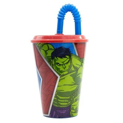 Vaso con tapa y pajita de la licencia de marvel Vengadores, Avengers, vaso caña, producto de plastico libre de BPA