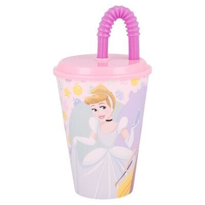 Vaso infantil reutilizable con tapa y pajita de 430 ml de la licencia oficial Disney Princesas, vaso caña