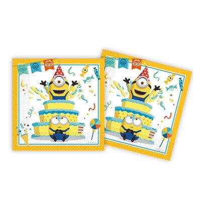 Pack de 20 servilletas de papel 2 capas, de la licencia oficial MINIONS, ideal para fiestas de cumpleaños