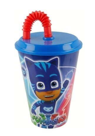 Vaso con tapa y pajita de la licencia oficial Pj Masks, vaso caña, producto de plastico libre de BPA
