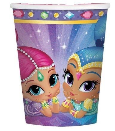 Pack 8 vasos de cartón para fiesta, 200ml shimmer and shine, ideal fiestas de cumpleaños