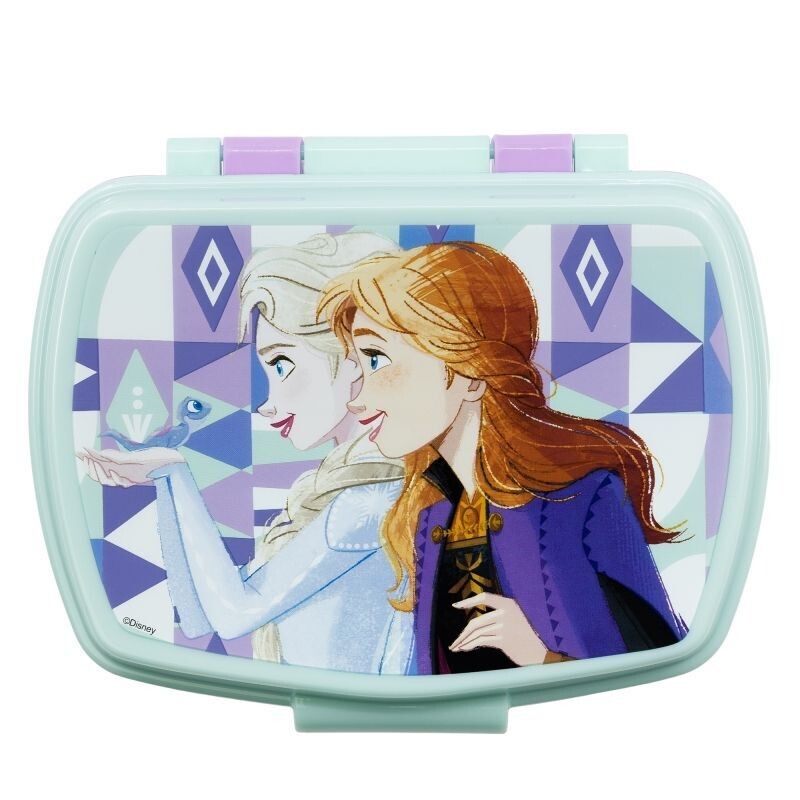 sandwichera rectangular, de la licencia oficial Frozen, diseño Ice magic, producto de plastico libre de BPA, ideal para llevar el almuerzo