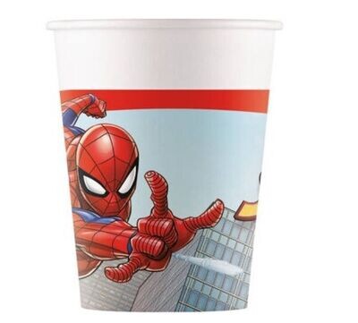 Pack de 8 vasos de carton ideal para fiestas y cumpleaños de la licencia Spiderman