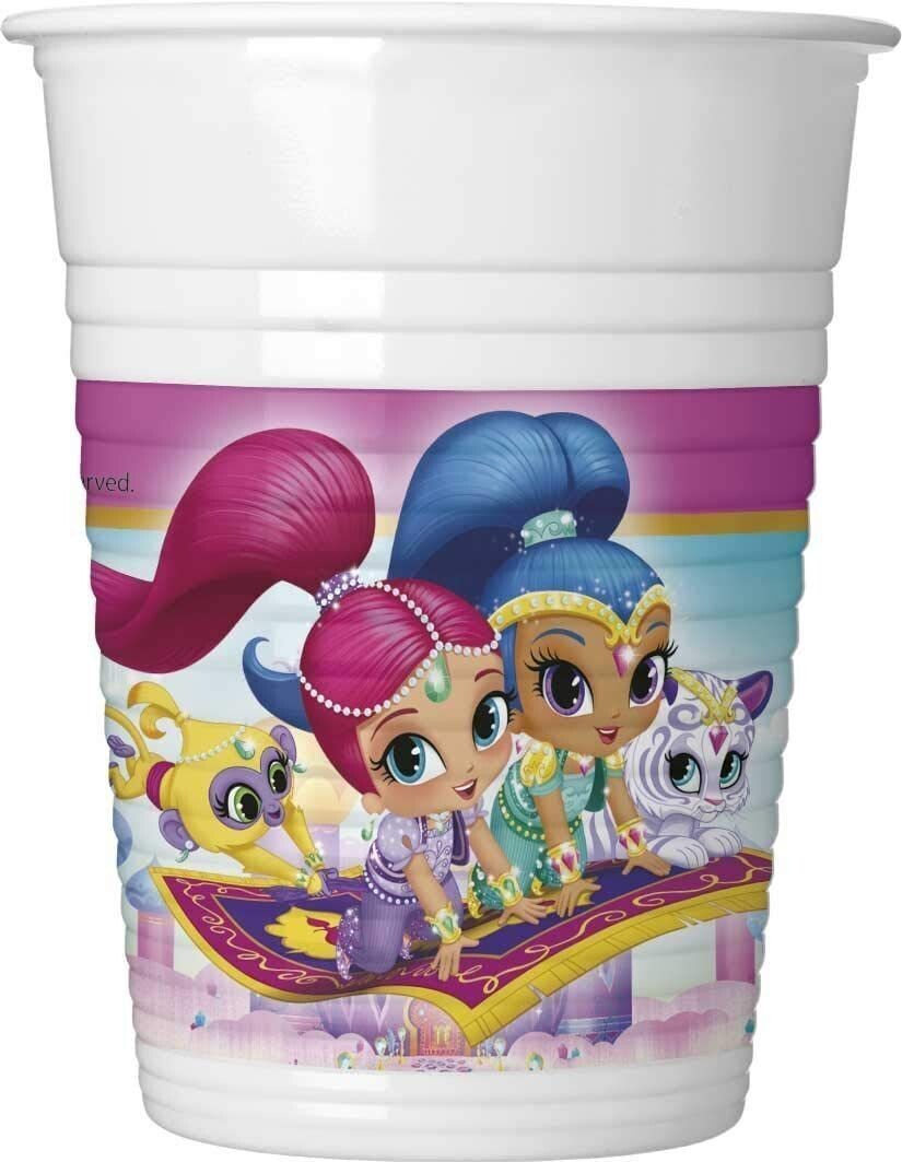Pack 8 vasos de plastico, 200ml shimmer and shine, ideal fiestas de cumpleaños