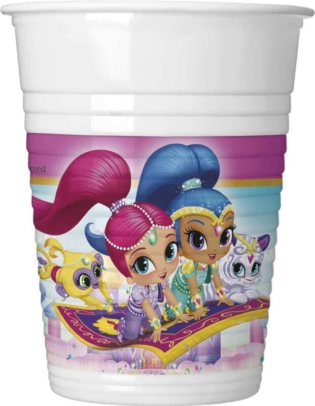 Pack 8 vasos de plastico, 200ml shimmer and shine, ideal fiestas de cumpleaños