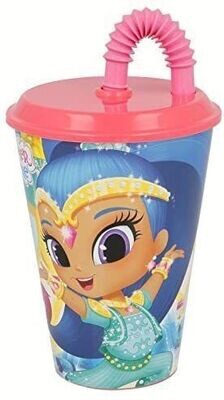 Vaso con tapa y pajita de la licencia oficial de Shimmer & Shine, vaso caña, producto de plastico libre de BPA