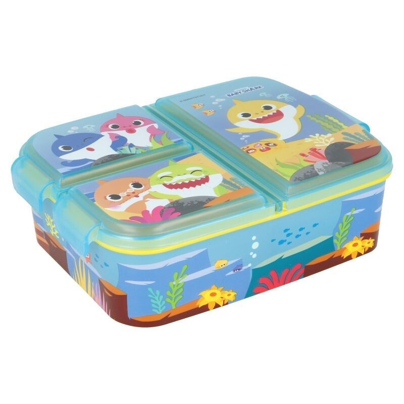 Sandwichera multiple Baby Shark, licencia oficial, 3 compartimentos, plastico sin BPA