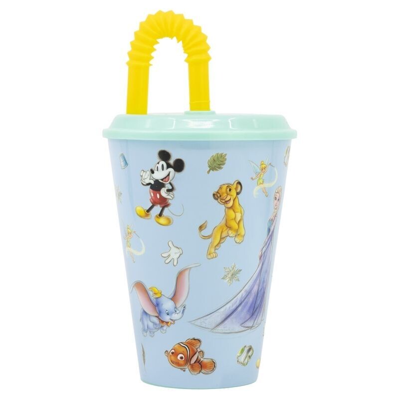 vaso con caña licencia oficial disney; 430ml, producto reutilizable, diseño 100 aniversario