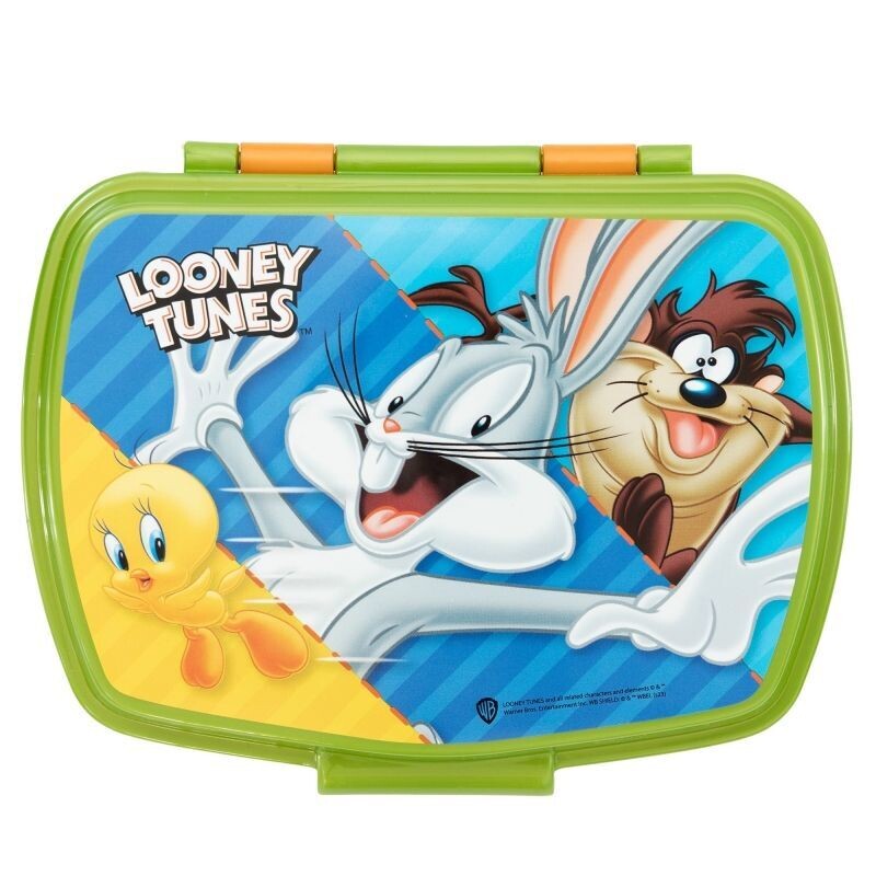 Sandwichera licencia oficial Looney Tunes, producto de plástico resistente libre de BPA.