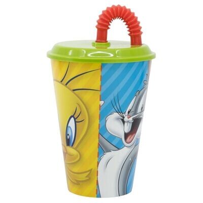 vaso con caña licencia oficial Looney Tunes, 430ml, producto reutilizable