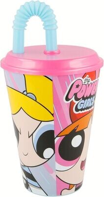 Vaso con tapa y pajita de la licencia oficial de Super nenas, vaso caña, producto de plastico libre de BPA