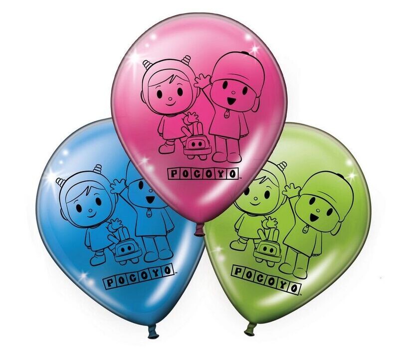 Pack 8 globos de la licencia oficial Pocoyo, ideales para decorar fiestas de cumpleaños