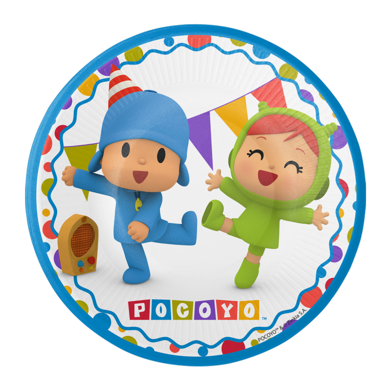 Pack 8 platos de cartón para fiesta, 18 cm Pocoyo y Nina, ideal fiestas de cumpleaños