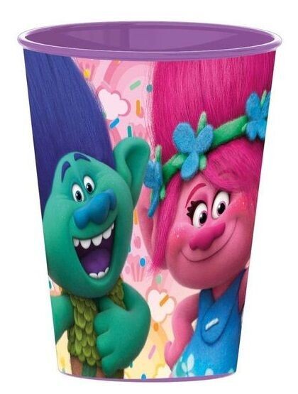 Vaso reutilizable licencia oficial Trolls, ideal para fiestas,  cumpleaños o para uso diario