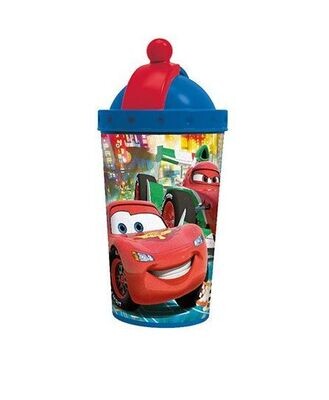 Vaso infantil con tapa y pajita de 450 ml de la licencia oficial Disney Cars, vaso caña
