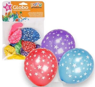 6 globos diseño estrellas, latex 23 CM, ideales para decorar fiestas