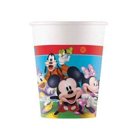 Pack de 8 vasos de carton ideal para fiestas y cumpleaños de la licencia Mickey, producto de cartón, capacidad 200ml