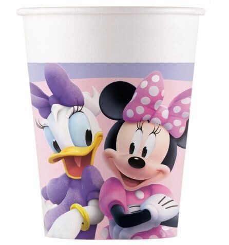 Pack de 8 vasos de carton ideal para fiestas y cumpleaños de la licencia disney Minnie, producto de cartón, capacidad 200ml