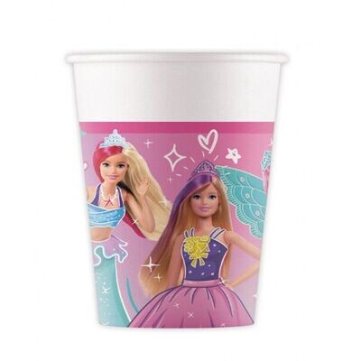 Pack 8 vasos de cartón para fiestas de cumpleaños, 220ml, diseño Barbie