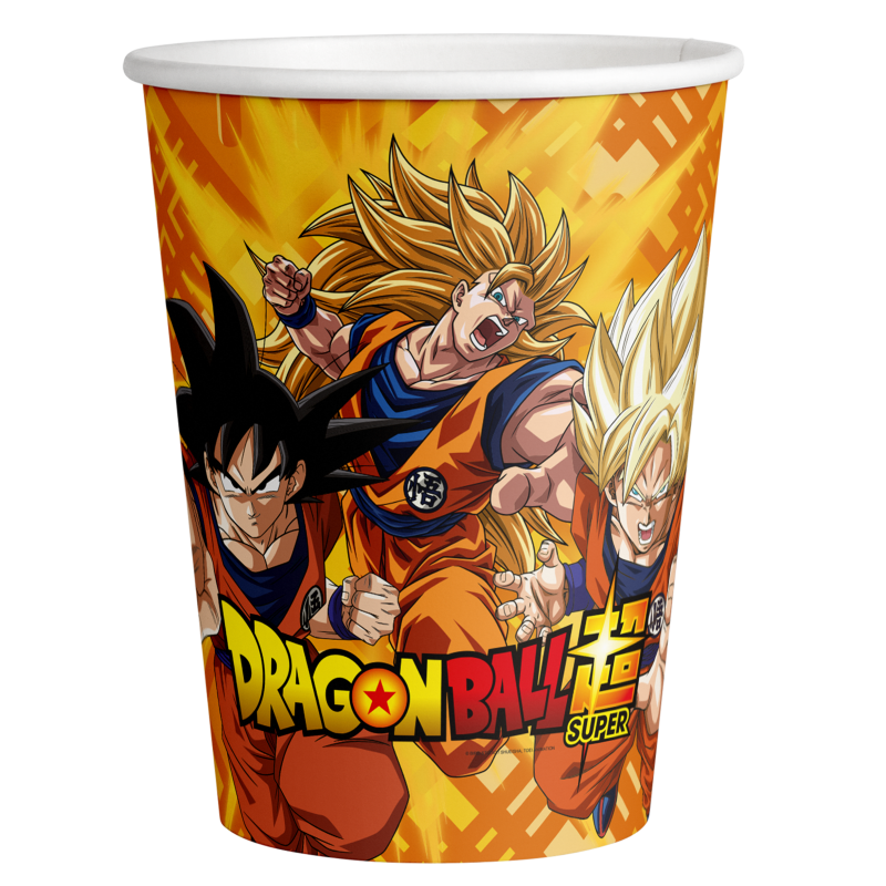 8 vasos de cartón 220ml Dragon Ball, ideal para fiestas y cumpleaños.