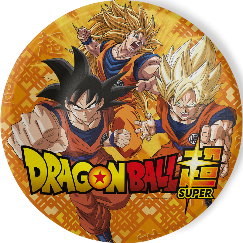 8 platos de cartón 23 cm Dragon Ball, ideal para fiestas y cumpleaños.