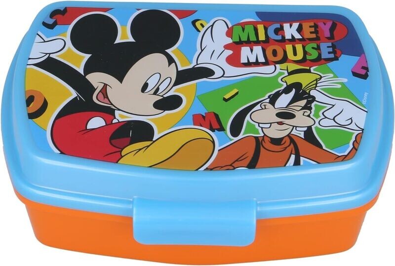 Sandwichera rectangular Disney Mickey Mouse, producto de plástico resistente, ideal para llevar el almuerzo