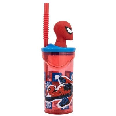 vaso con caña Figura 3D diseño Marvel, Spiderman, producto de plástico libre de BPA, licencia oficial
