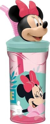 vaso con caña Figura 3D diseño disney Minnie Mouse, producto de plástico libre de BPA, lazo rojo