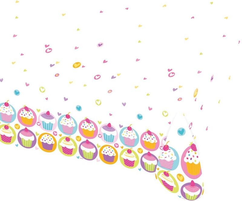 mantel fiesta 120x180cm diseño Cupcakes, pastelitos, producto de plastico,  ideal como complemento para fiestas de cumpleaños o eventos