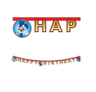 Guirnalda feliz cumpleaños, Happy Birthday, de la licencia oficial Sonic, producto de carton