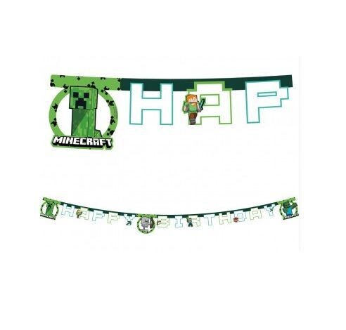 Guirnalda Happy birthday  Minecraft, ideal para fiestas y cumpleaños.