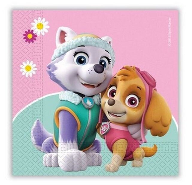 Pack de 20 servilletas de papel 2 capas, de la licencia oficial Patrulla canina Skye, ideal para fiestas de cumpleaños